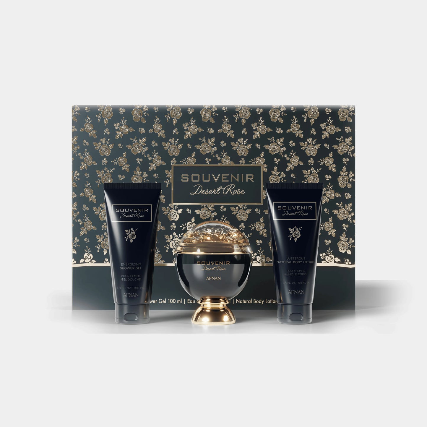 SET AFNAN SOUVENIR DESERT ROSE 100ml + LOCIÓN HIDRATANTE 100ml + GEL DE DUCHA 100ml